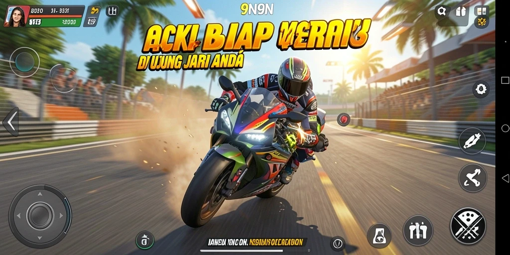Gameplay seru dengan balapan motor di trek menantang.