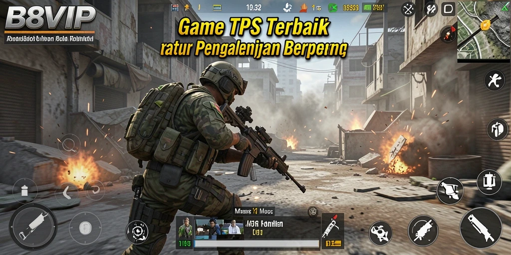 Screenshot gameplay B8VIP menampilkan aksi pertempuran yang intens.