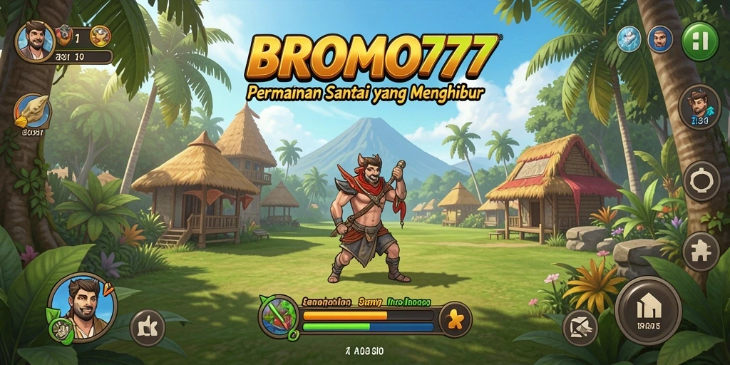 Tampilan gameplay BROMO77 yang ceria dan penuh warna.