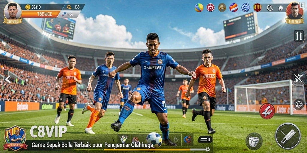 Tampilan gameplay menarik dari C8VIP yang penuh aksi sepak bola.