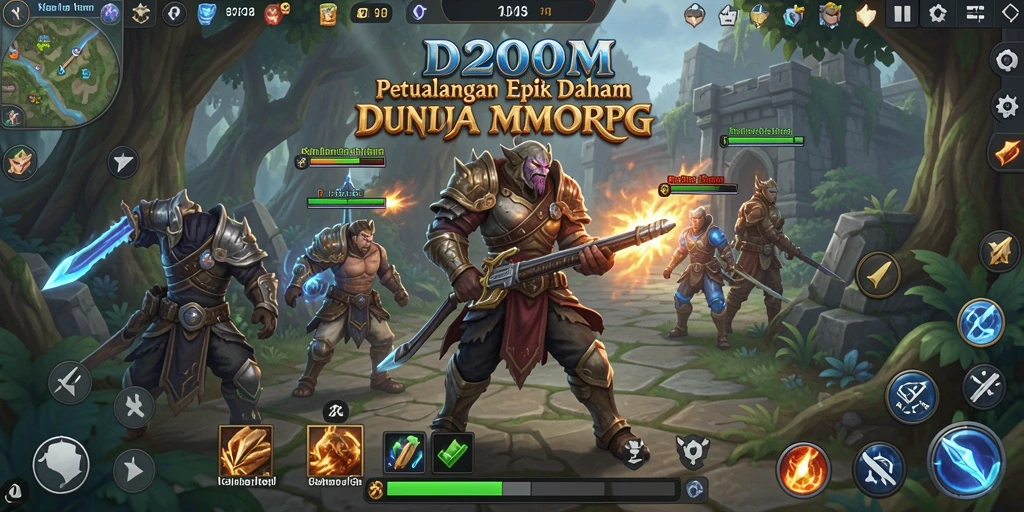 Screenshot utama D200M menampilkan aksi seru dalam dunia MMORPG.