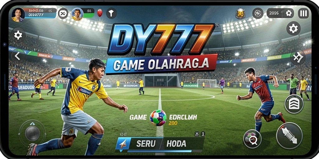 Tangkapan layar utama DY777 menunjukkan aksi seru dalam pertandingan olahraga.