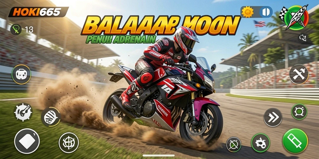 Tampilan gameplay HOKI65 yang mendebarkan saat balapan motor.