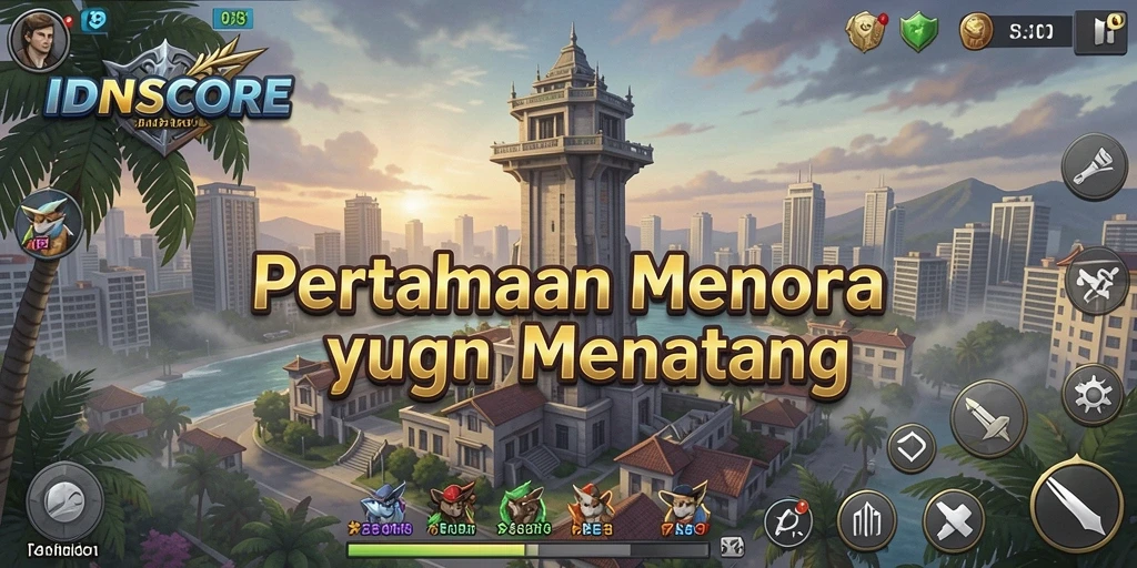 Tampilan gameplay menara pertahanan yang menarik di IDNSCORE.
