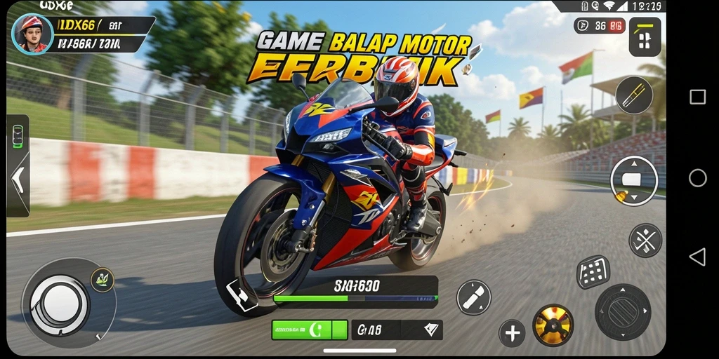 Screenshot utama IDX66 menampilkan balapan motor yang seru dan menegangkan.