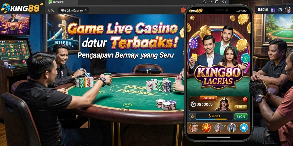 Screenshot KING88 menampilkan dealer live dan suasana permainan yang mendebarkan.