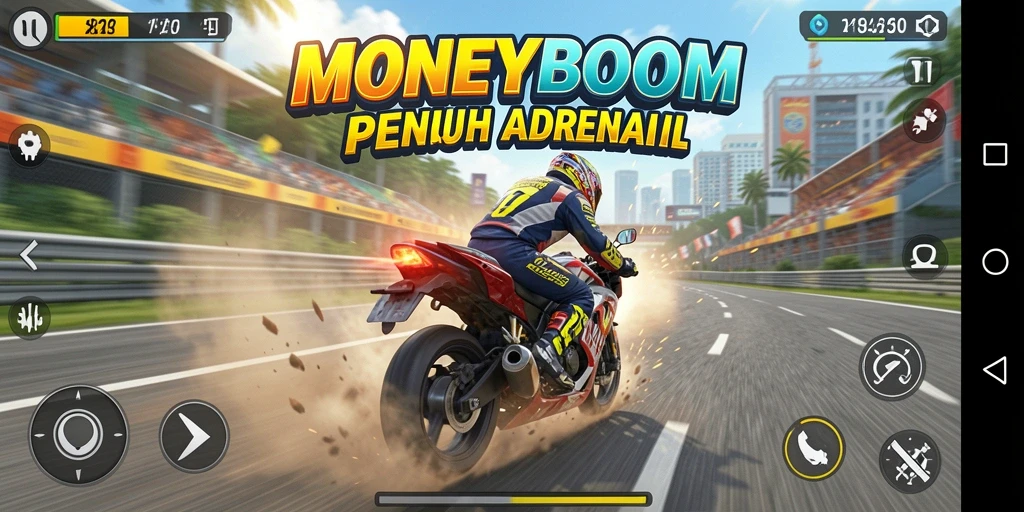 Menampilkan aksi balapan motor yang mendebarkan dalam MONEYBOOM.