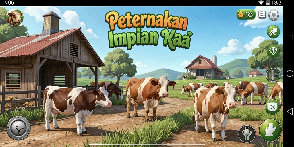 Screenshot utama N06 menampilkan gameplay bertani yang menarik dan penuh warna.