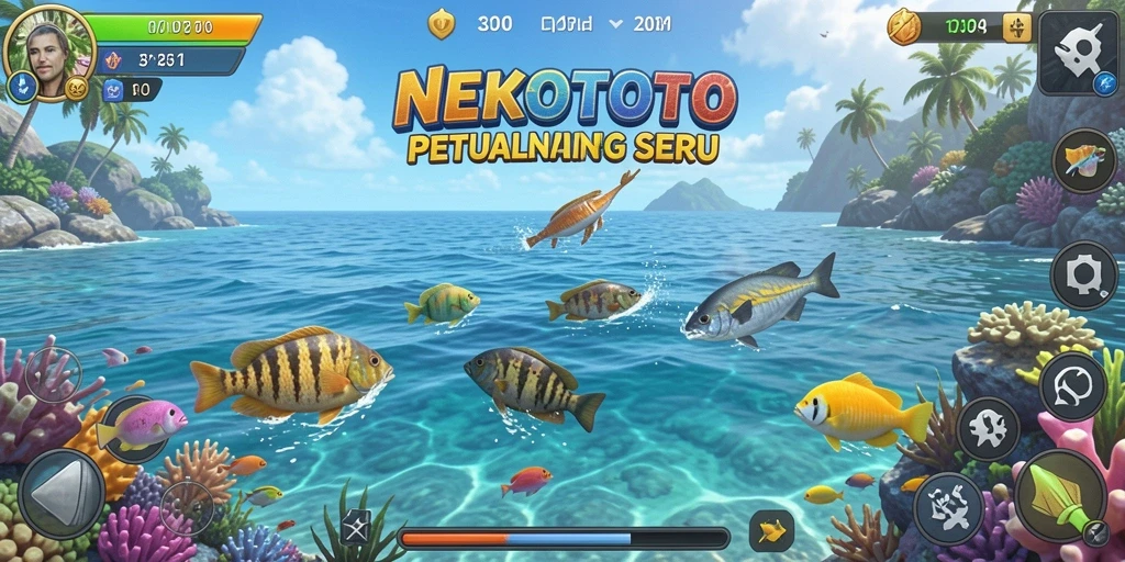 Gameplay seru NEKOTOTO dengan berbagai jenis ikan.