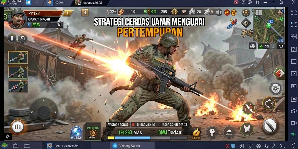 Screenshot gameplay PP123 menampilkan pertempuran strategis yang mendebarkan.