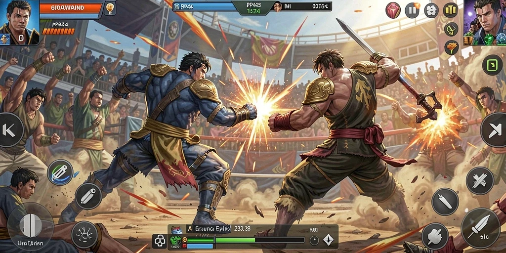 Tampilan gameplay <strong>PP444</strong> yang menegangkan dengan aksi pertarungan yang intens.