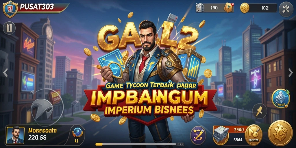 Tampilan gameplay PUSAT303 yang menampilkan dunia bisnis yang dinamis.