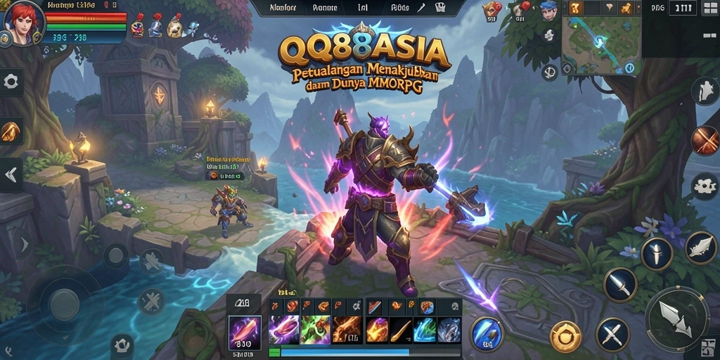 Screenshot dari gameplay QQ88ASIA, menunjukkan aksi petualangan MMORPG.