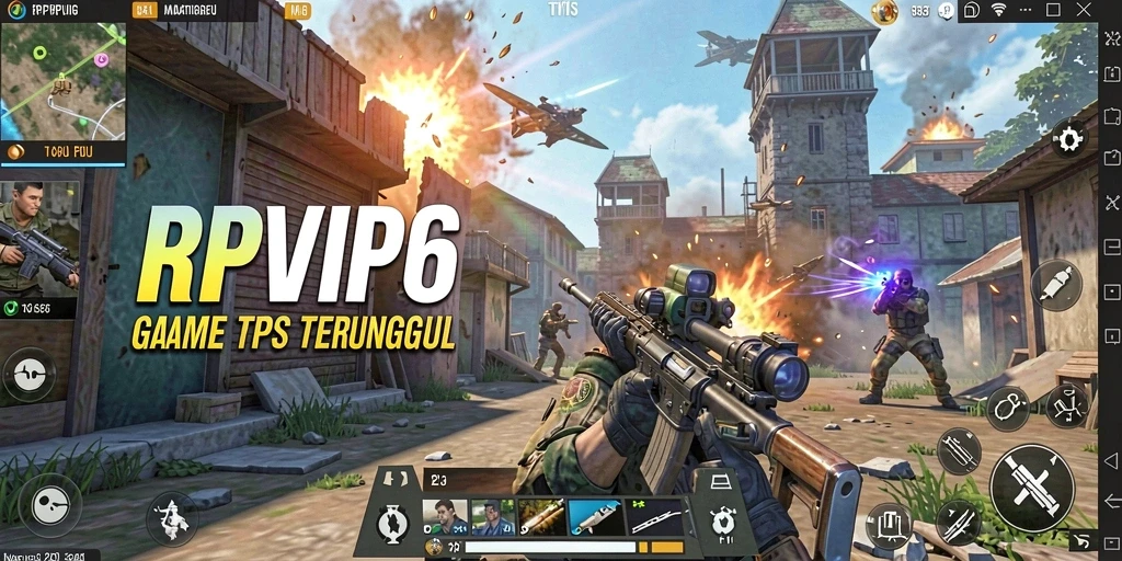 Screenshot gameplay RPVIP6 menampilkan pertempuran intens di medan perang.