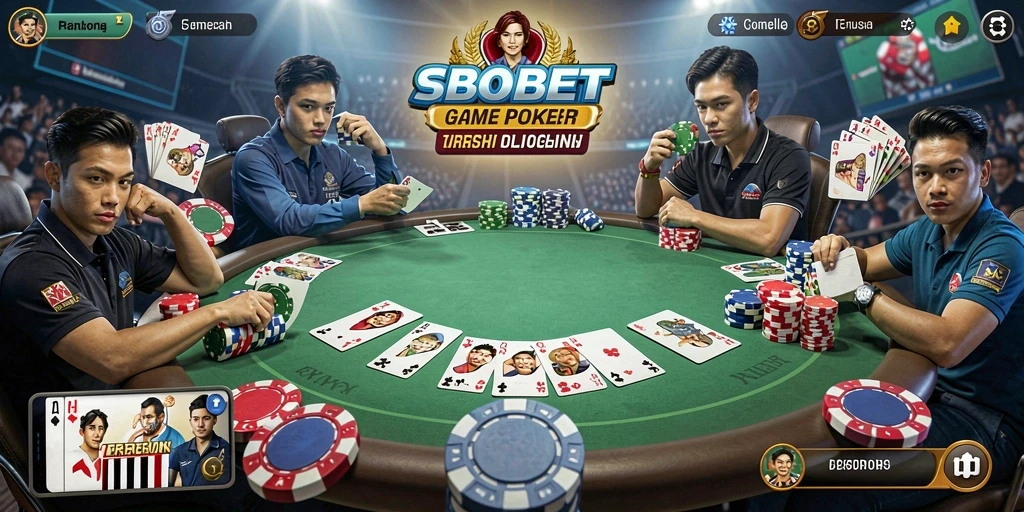 Screenshot menunjukkan pemain menikmati permainan Poker yang mendebarkan.