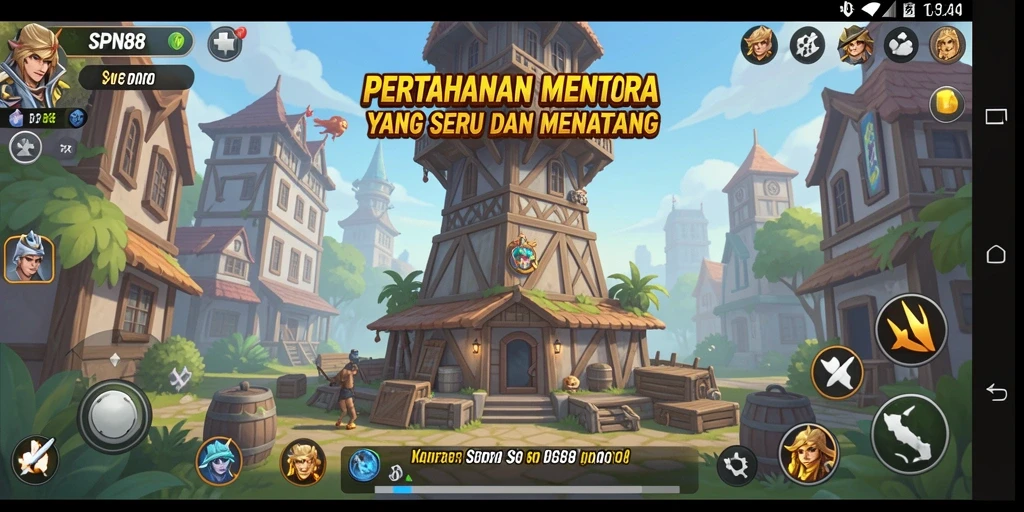 Tampilan gameplay SPN88 saat melindungi menara dari serangan musuh.