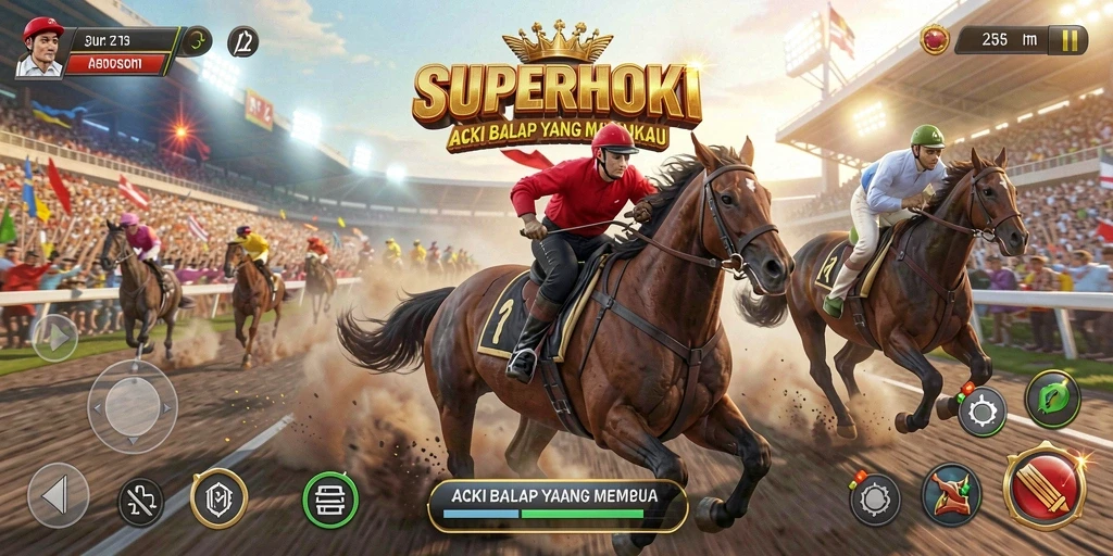 Gameplay menegangkan dalam balapan SUPERHOKI dengan grafik yang tajam.