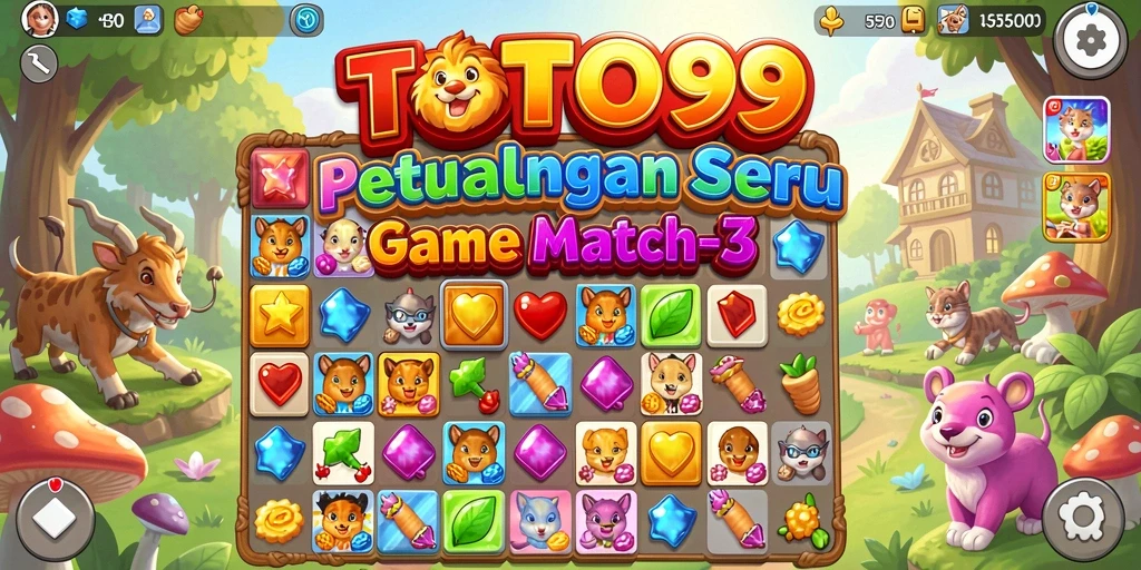 Screenshot dari gameplay TOTO99 menunjukkan aksi seru dalam menyusun permata.