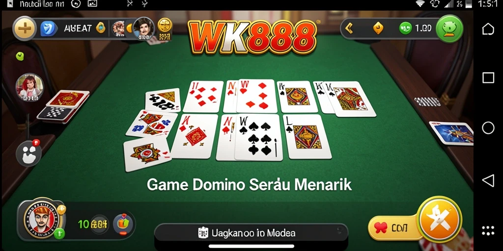 Screenshot utama WK888 menampilkan gameplay Domino yang dinamis dan menarik.