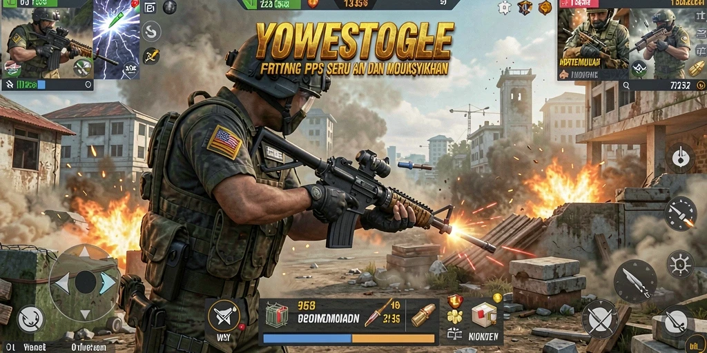 Screenshot YOWESTOGEL menampilkan aksi pertempuran fps yang mendebarkan.
